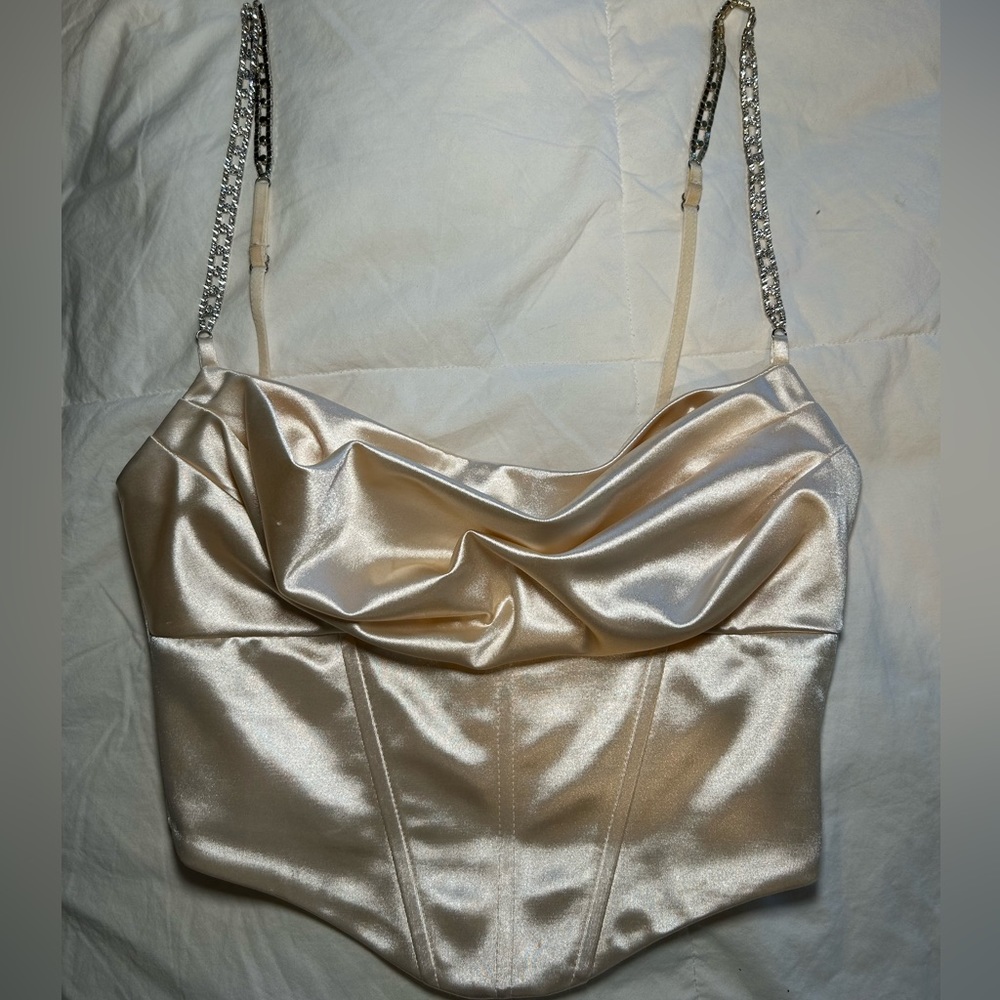 gold/champagne OhPolly corset top with sparkly straps